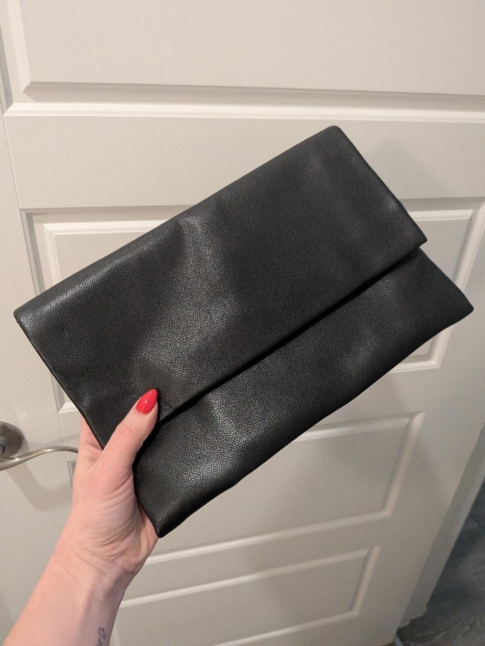 Faux Black Leather Envelope Clutch Forever 21